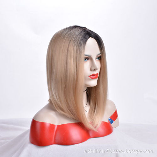 Aishili wholesale ombre blonde heat resistant kinky straight front hair synthetic wigs for black women